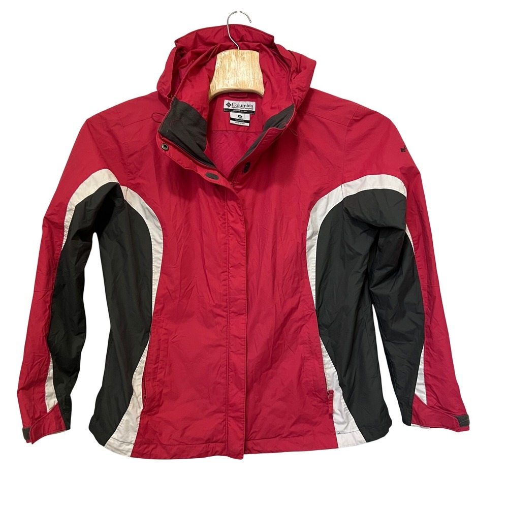 Columbia Women's XL‎ Interchange Hooded Rain Jacket Pink Black White shell only